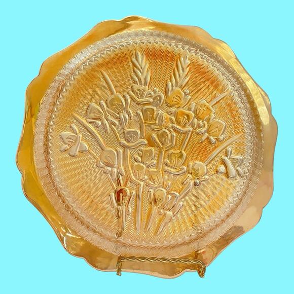 Jeannette Carnival Glass Vintage 1950’s Marigold Iris And Herringbone Plate 9” - Picture 5 of 8